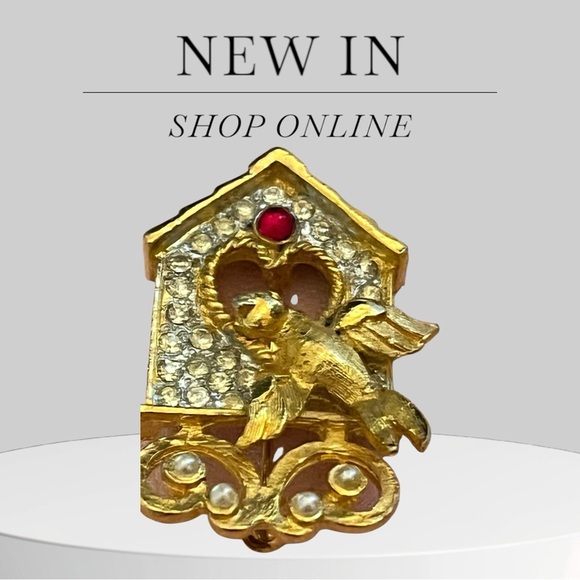 Elegant Gold and Red Birdhouse Brooch - Picture 6 of 7
